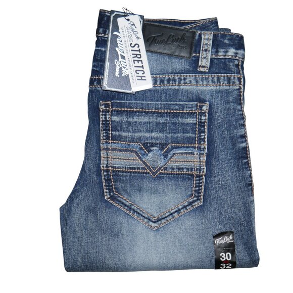 True Luck Men's Bootcut Jeans Size 30x32 Thick Stitch Dark Wash BKE - Picture 1 of 10